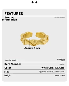 Detail of S925 sterling silver ring with 18K gold plating and beaded wave design