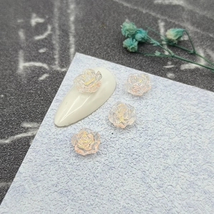 Set of 4 iridescent 3D camellia resin flower charms for DIY nail art decoration