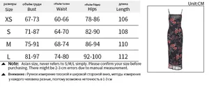 Tableau des tailles détaillé pour robe longue en maille avec mesures en centimètres