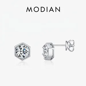 925 Sterling Silver Moissanite Stud Earrings Hexagon Geometric Sparkling Luxury Jewelry Unisex Minimalist Gift