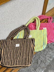 Sac Fourre-Tout En Peluche À Rayures Grande Capacité Doux Faux Fourrure Sac À Épaule Pour Femmes École Quotidien Automne Hiver