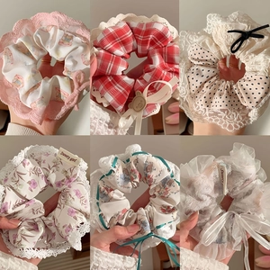 Elegant Lace Satin Scrunchies Floral Bow Ribbon Hair Ties Elastic Ponytail Holder Women Sweet Korean Style Accessories