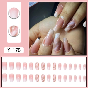 30-piece press-on nails with pink marble gradient design and gold glitter accents