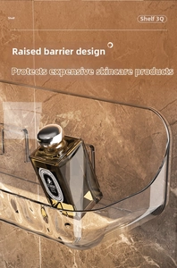 Détail de l'étagère murale en acrylique avec bordure en U et fond en marbre
