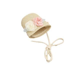 Sac bandoulière en paille pour enfants avec fleurs en ruban rose et sangle en coton