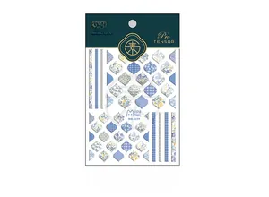 Detailed view of MN-217F 5D nail stickers with blue floral and geometric patterns