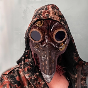 Steampunk plague doctor mask in brown leather with metal gears for Halloween cosplay costumes