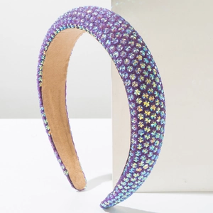 Sparkly purple rhinestone sponge headband with iridescent star crystals for high volume hair