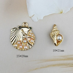 Golden shell and conch charms with pearls for DIY handmade jewelry making