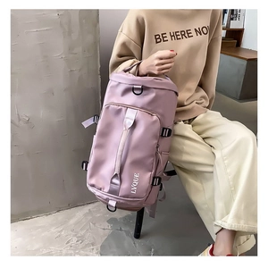 Pale purple multi-purpose nylon travel bag with hand straps and side adjustment buckle