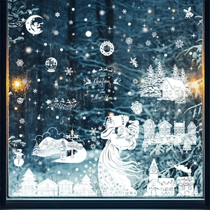 Autocollants de Noël blancs pour fenêtres avec Père Noël et flocons de neige