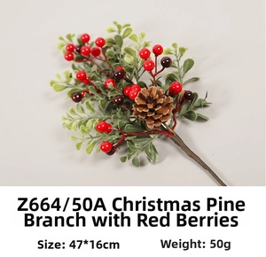 Detail of Christmas pine red berry branch with natural cones measuring 47x16cm and 50g