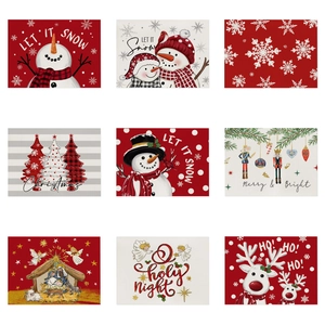 Christmas Placemat Cotton Linen Blend Waterproof Heat Resistant Dining Table Decoration Snowman Reindeer Nutcracker Print