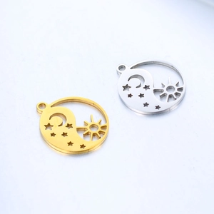 Hollow stainless steel Tai Chi sun moon pendants in gold and silver for DIY jewelry
