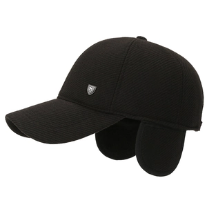 Winter men's thick fleece baseball cap with ear flaps and metal M shield emblem