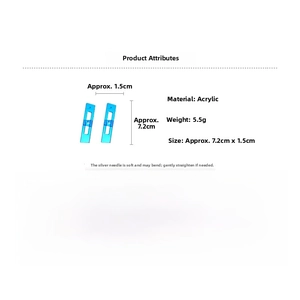 Blue rectangular resin pendant earrings size 7.2cm by 1.5cm with silver needle studs