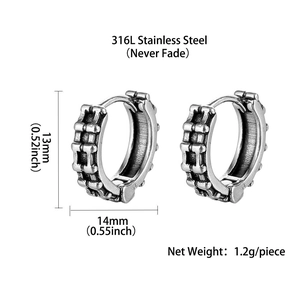 Vintage 316L stainless steel chain earrings for men and women, dimensions 13mm by 14mm