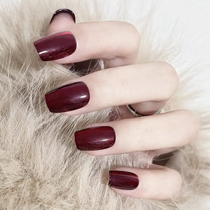 Burgundy Wine Red Cat Eye Magnetic Glitter Press On Nails Square Oval Full Cover Artificial Finger Nails