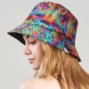 Cotton Bucket Hat Sun Protection Foldable Reversible Graffiti Print Outdoor Fisherman Cap Fashion Unisex