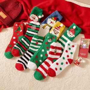 Christmas coral fleece warm socks set featuring Santa and reindeer holiday designs