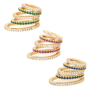 Handcrafted copper gold rings with micro-set colorful zircon stones in multi-layer design