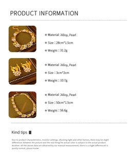 Detailed size and weight chart for vintage pearl and alloy jewelry set components