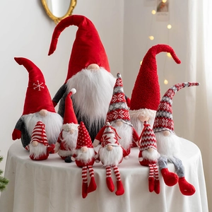 Various Christmas faceless gnomes in red and grey colors for home holiday decorations