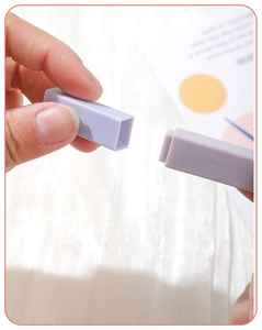 Close-up of a lilac rectangular matte highlighter cap showing the size and texture detail