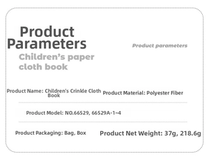Detailed specifications table for polyester baby crinkle tail books showing weights and models