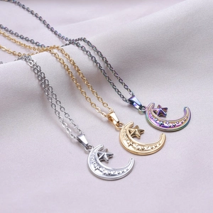 Star and moon necklace pendants in silver, gold and gradient colors with stainless steel