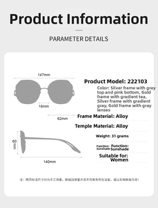 Spécifications de taille pour lunettes de soleil sans monture incluant largeur et hauteur du verre