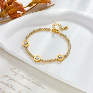 Luxurious gold titanium bracelet with crystal-set Roman numeral charms and adjustable chain