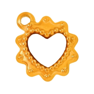 304 stainless steel heart pendant with gold finish and beaded edges on white background
