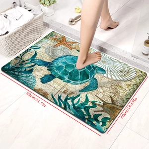 Detail showing the 80x50cm size dimensions of the turtle pattern diatomite bath mat