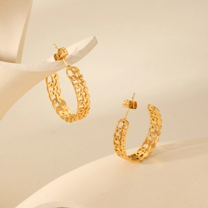 Modern gold hollowed geometric C-shaped earrings made of stainless steel for women
