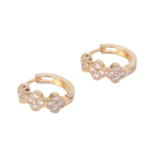 Elegant gold plated hoop earrings featuring sparkling zircon triple flower designs