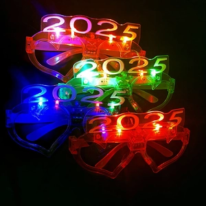 Colorful 2025 LED glowing glasses in heart shape for New Year and holiday parties