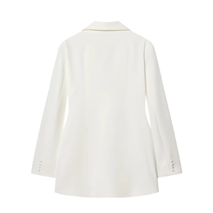 Robe blazer blanche élégante à double boutonnage pour femme avec manches longues ajustées