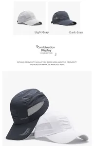 Details der atmungsaktiven Mesh-Einsätze und des Logos auf grauen Baseballkappen