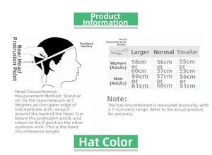 Adult size chart for trucker hats showing head circumference measurements from 51cm to 61cm
