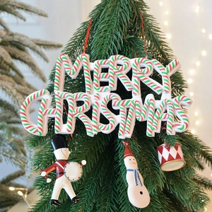 Merry Christmas polymer clay hanging ornament with soldier and snowman on Xmas tree