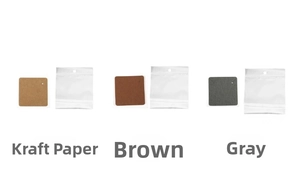Three color jewelry display cards with clear OPP bags in kraft, brown, and grey options