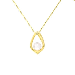 Elegant 925 sterling silver necklace featuring a teardrop gold frame and white pearl