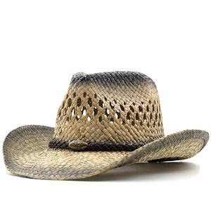 Chapeau de cowboy en paille dégradée pour femme avec large bord et bande ethnique