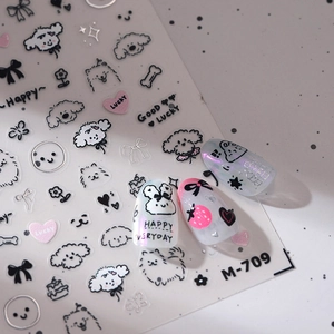 Self-adhesive bronzing nail stickers M-709 featuring cute dogs, hearts and bowknot designs