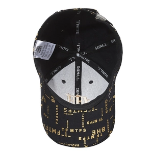 Casquette de baseball unisexe en coton noir avec imprimés dorés et doublure de qualité