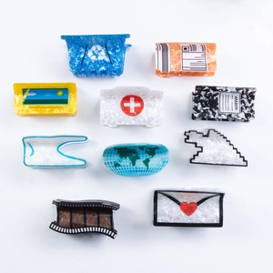 Cartoon acetate hair claws collection featuring creative medical and envelope patterns