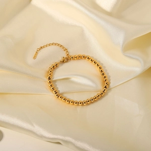 18K gold plated stainless steel bead bracelet with lobster clasp and extension chain