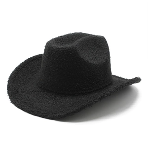 Vintage black western cowboy hat with textured fleece wool and wide brim for party