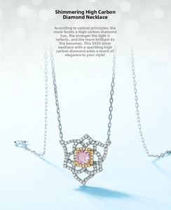 Macro shot of S925 silver necklace with pink square-cut gem in lotus flower setting